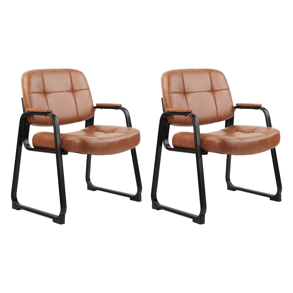 Clatina Big & Tall 500 Lbs Waiting Room Chairs with Padded Armrests and Sled Base, Leather Stationary No Wheels Office Guest Chair for