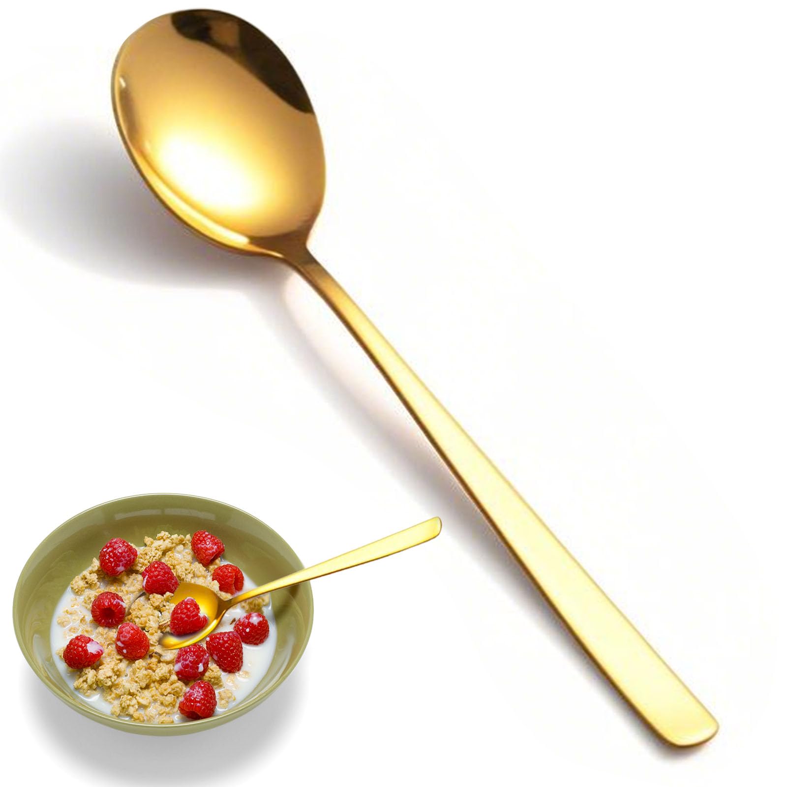 8PCS Gold Korean Soup Spoons – 8 Inch Stainless Steel Tablespoons with Long Handles for Home Kitchen & Restaurant – Durable, Rust-Resistant & Dishwasher Safe, Ideal for Soups, Cereal, Hot Cocoa
