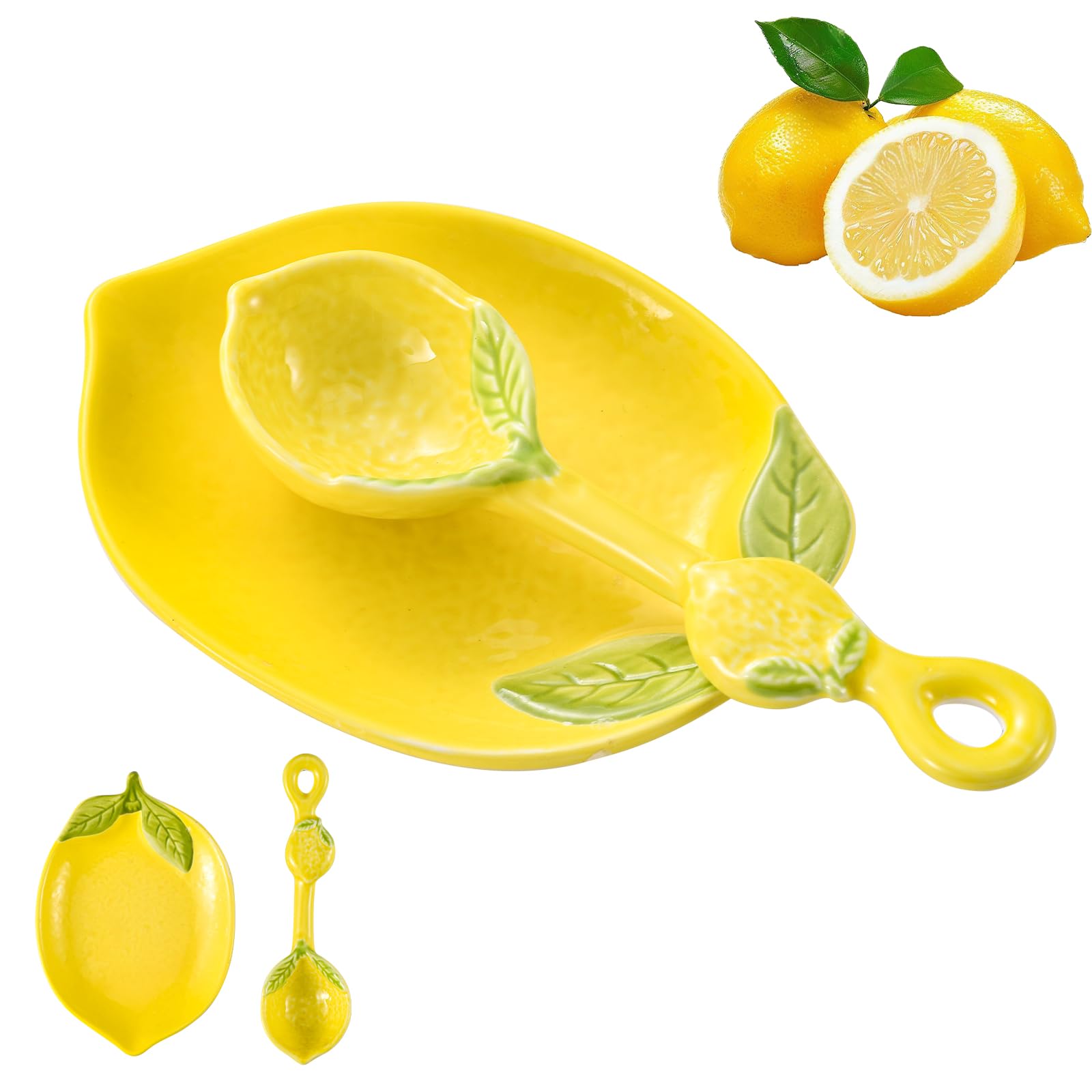 Lemon Ceramic Spoon Rest for Stove Top & Kitchen Counter, Cute lemon decor & accessories for Countertop, Great for Salad, Fruit, Dessert, Functional Kitchen Utensils with Charming Style