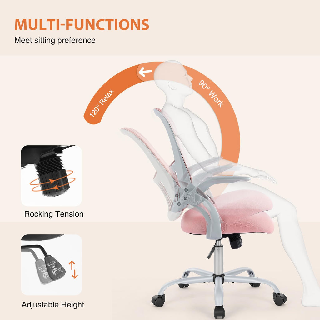 Sweetcrispy Home Office Managerial Executive Chair, Ergonomic Mesh Adjustable Swivel Mid-back Computer Desk Chair with Comfortable Lumbar