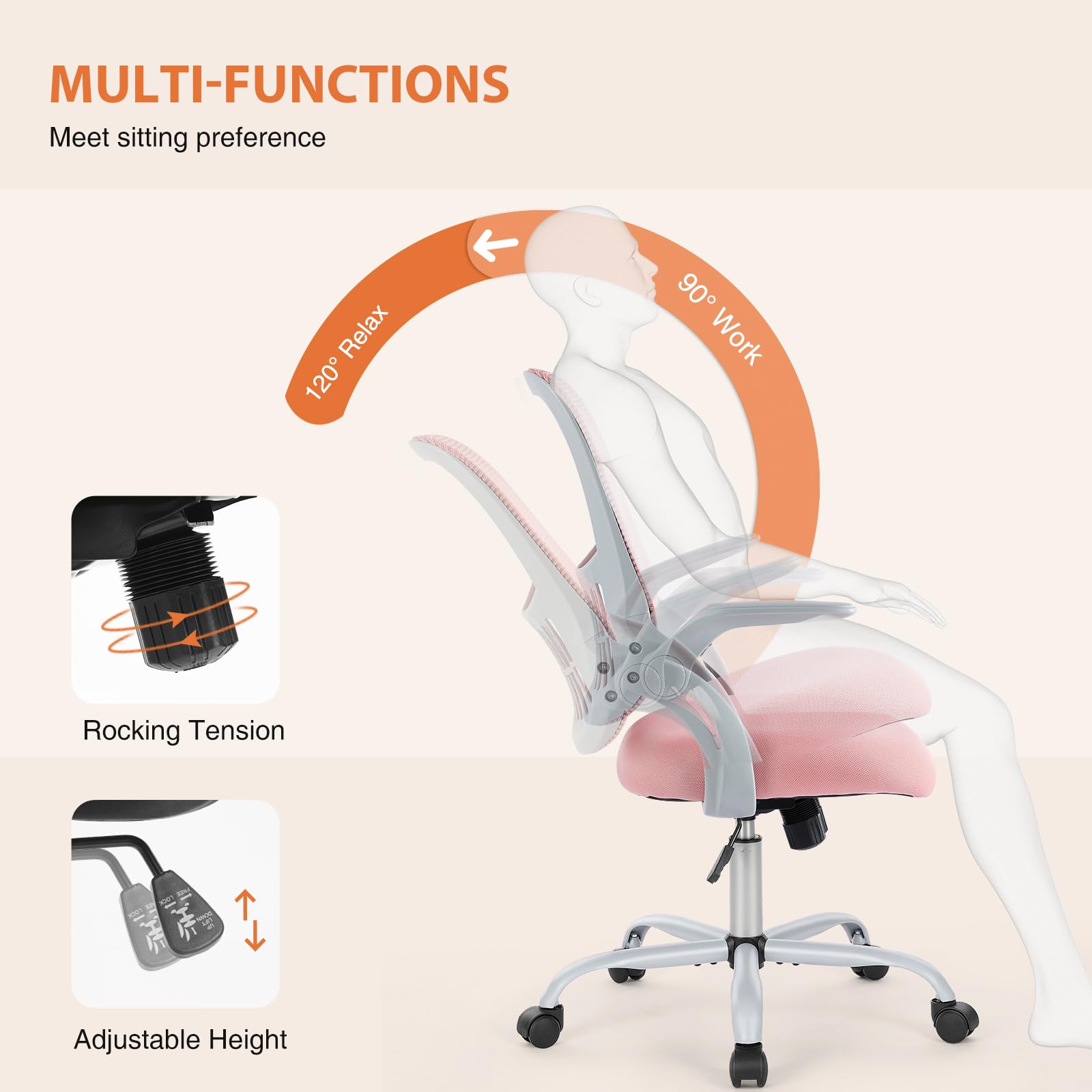 Sweetcrispy Home Office Managerial Executive Chair, Ergonomic Mesh Adjustable Swivel Mid-back Computer Desk Chair with Comfortable Lumbar