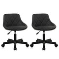 Klasika Black Low Back Rolling Stool Pu Leather Vanity Stools, Set of 2 Makeup Salon Spa Stools, Adjustable Height Ergonomic Swivel Rolling