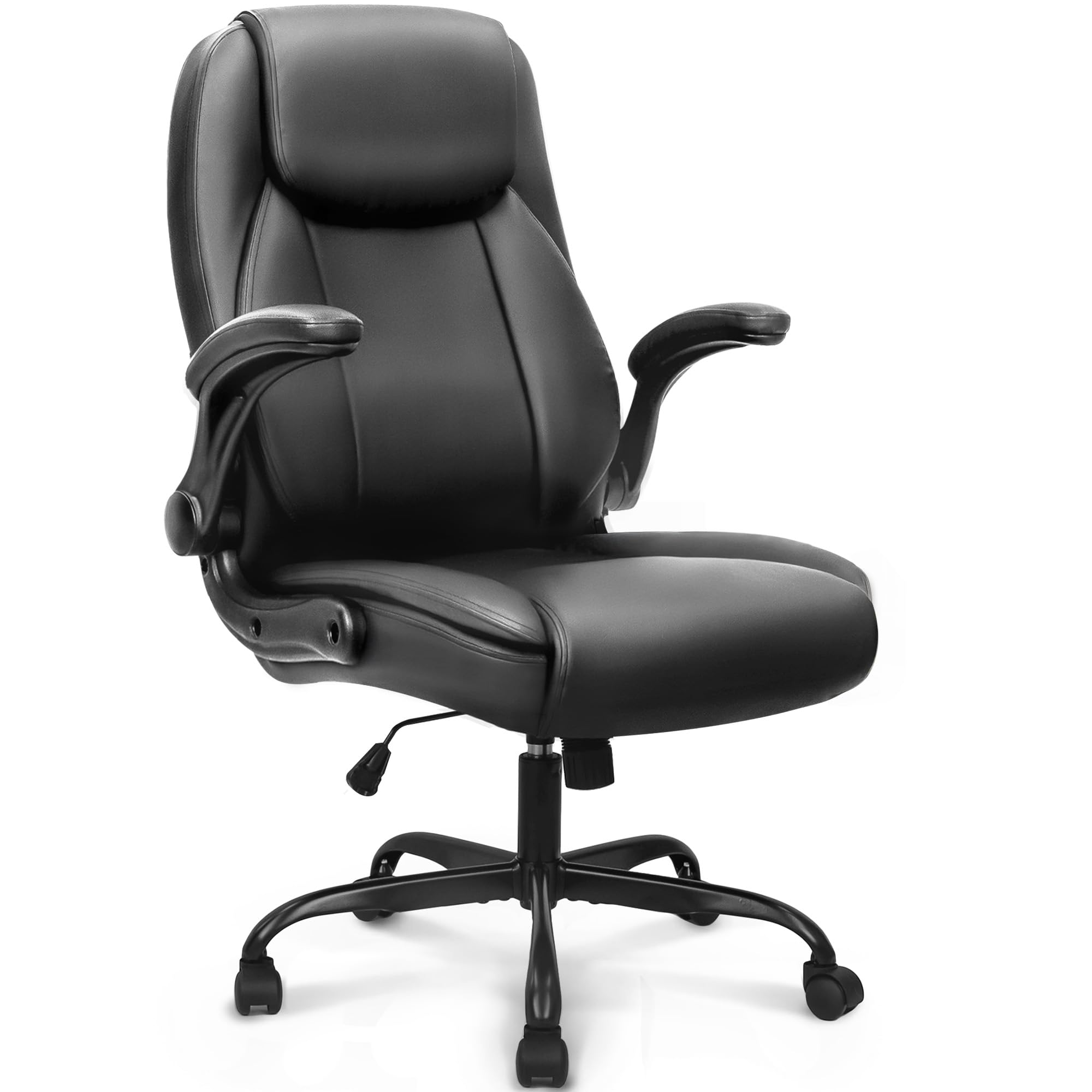 Neo Chair Office Desk Chair, High Back Pu Leather with Flip-up Arms, Black, 27 inches (W) x 25 inches (D) x 46 inches (H)