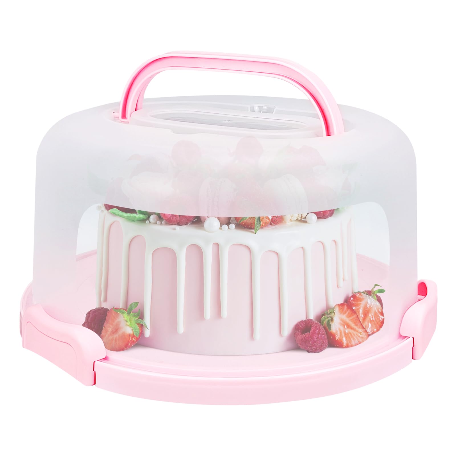 Cake Carrier with Lid and Handle, Fit 10’’ Cake Stand with Lid, Cake Transport Storage Container, Cake Containers Cover Stand with Lids, 3 Secure Side Closures (Pink)