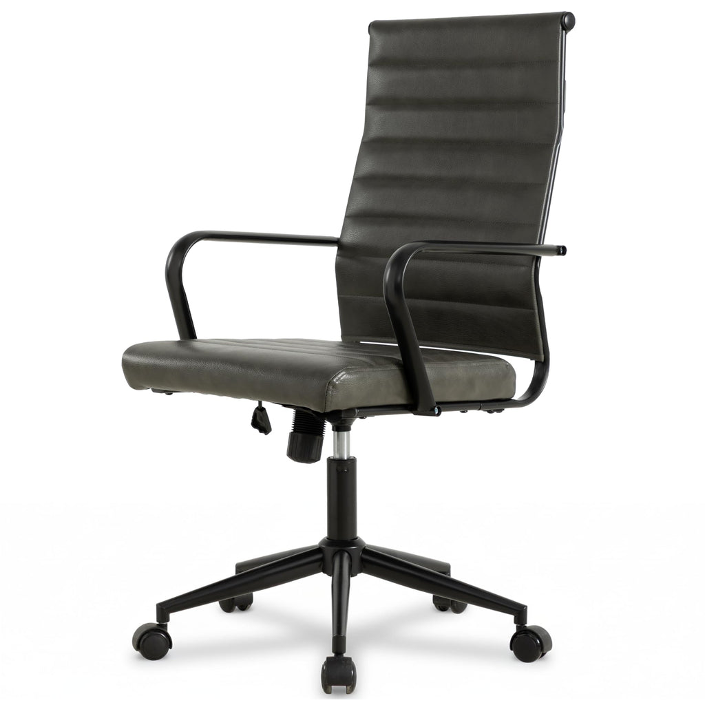 Okeysen Genuine Leather Office Chair, Mid-century Modern Real Leather Conference Room Chairs, Ergonomic Executive Ribbed Height Adjustable