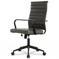 Okeysen Genuine Leather Office Chair, Mid-century Modern Real Leather Conference Room Chairs, Ergonomic Executive Ribbed Height Adjustable