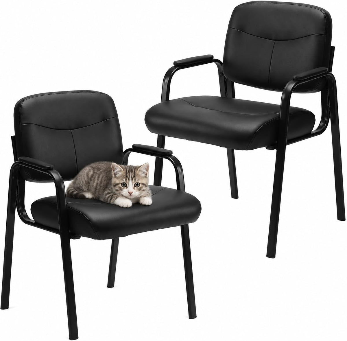 Kindbear Waiting Room Chairs, Pu Leather Padded Arms, Set of 2, 2Pcs set, Inky