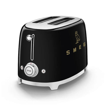 Smeg 2-Slice Toaster, Stainless Steel, OVO Collection, Two Slice Toaster with 6 Presets and Removable Crumb Tray (Glossy Black) (Renewed)