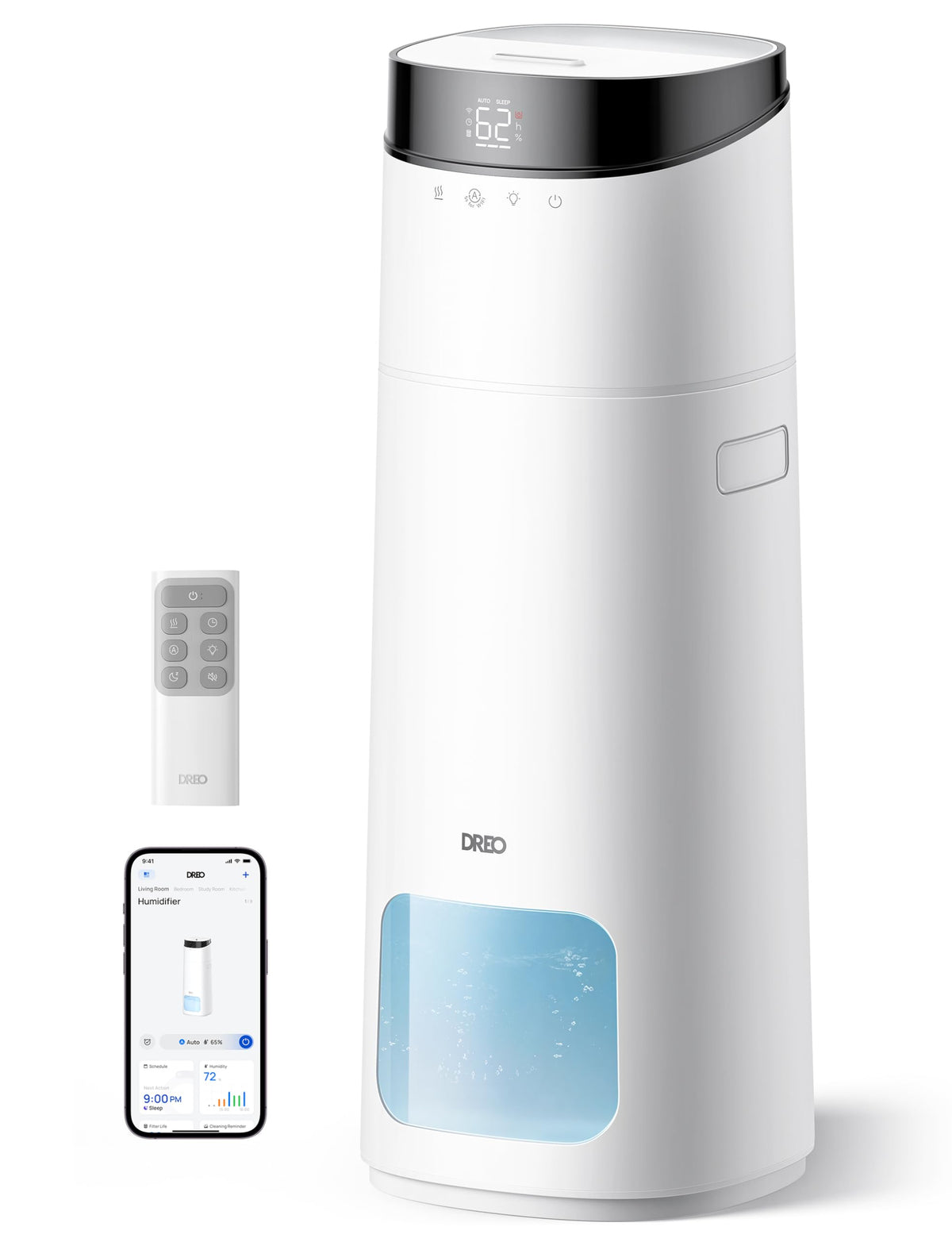 DREO 16L Smart Humidifier Large Room 1000 ft², 130H Cool Mist Air Humidifiers for Bedroom Plants Baby, Top Fill, Remote/Touch/Voice & APP Control, Clean Tank Technology, 30dB, RGB Light, HM755S White