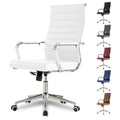 Okeysen White Office Desk Chair, Ergonomic Leather Modern Conference Room Chairs, Executive Ribbed Height Adjustable Swivel Rolling Chair for