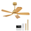 42 Inch Ceiling Fans with Lights and Remote, 5 Blades Wood Ceiling Fan with Light, Dimmable, Wall Switch, Reversible DC Motor, Modern Indoor Outdoor Ceiling Fans for Patios Bedroom (Gold)