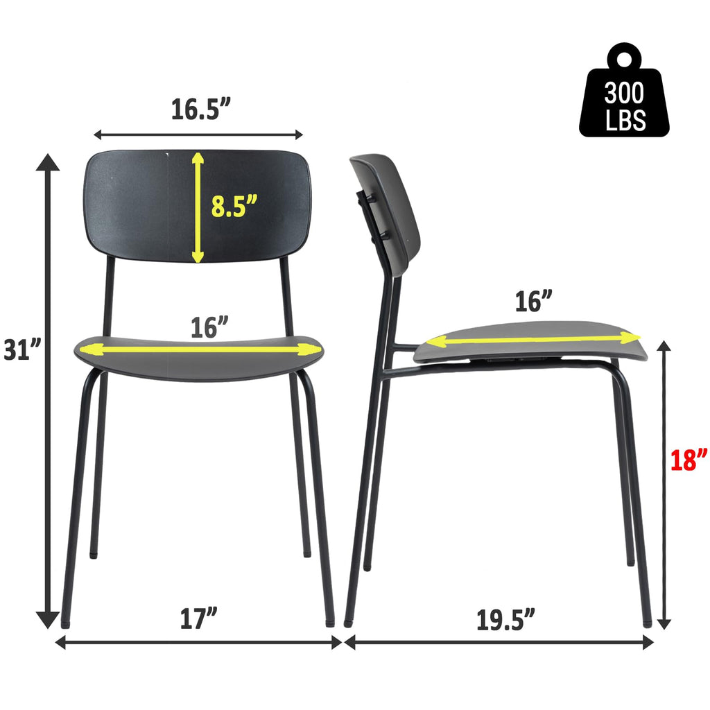 Sidanli Stackable Chairs Set of 4, Waiting Room Chairs with Metal Legs and Ergonomic Plastic Seat, Stacking Office Chairs for Conference