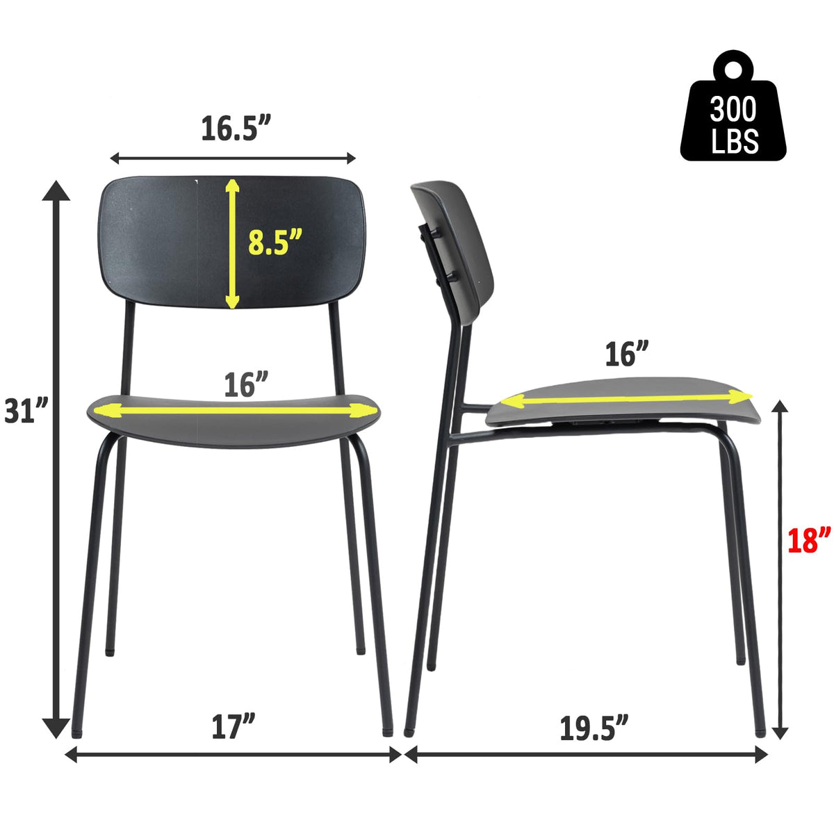 Sidanli Stackable Chairs Set of 4, Waiting Room Chairs with Metal Legs and Ergonomic Plastic Seat, Stacking Office Chairs for Conference