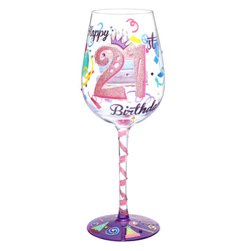 NymphFable 21st Birthday Hand-Painted Wine Glass Gift for Her, 15 oz