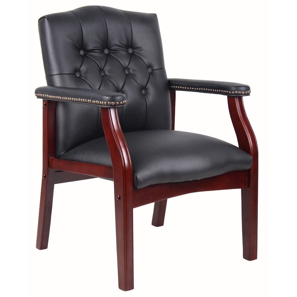 Ergonomic High Back Office Guest Chair - Black Leather Executive Single Chair for Reception & Conference Rooms, Waiting Room, Meeting, Lobby,
