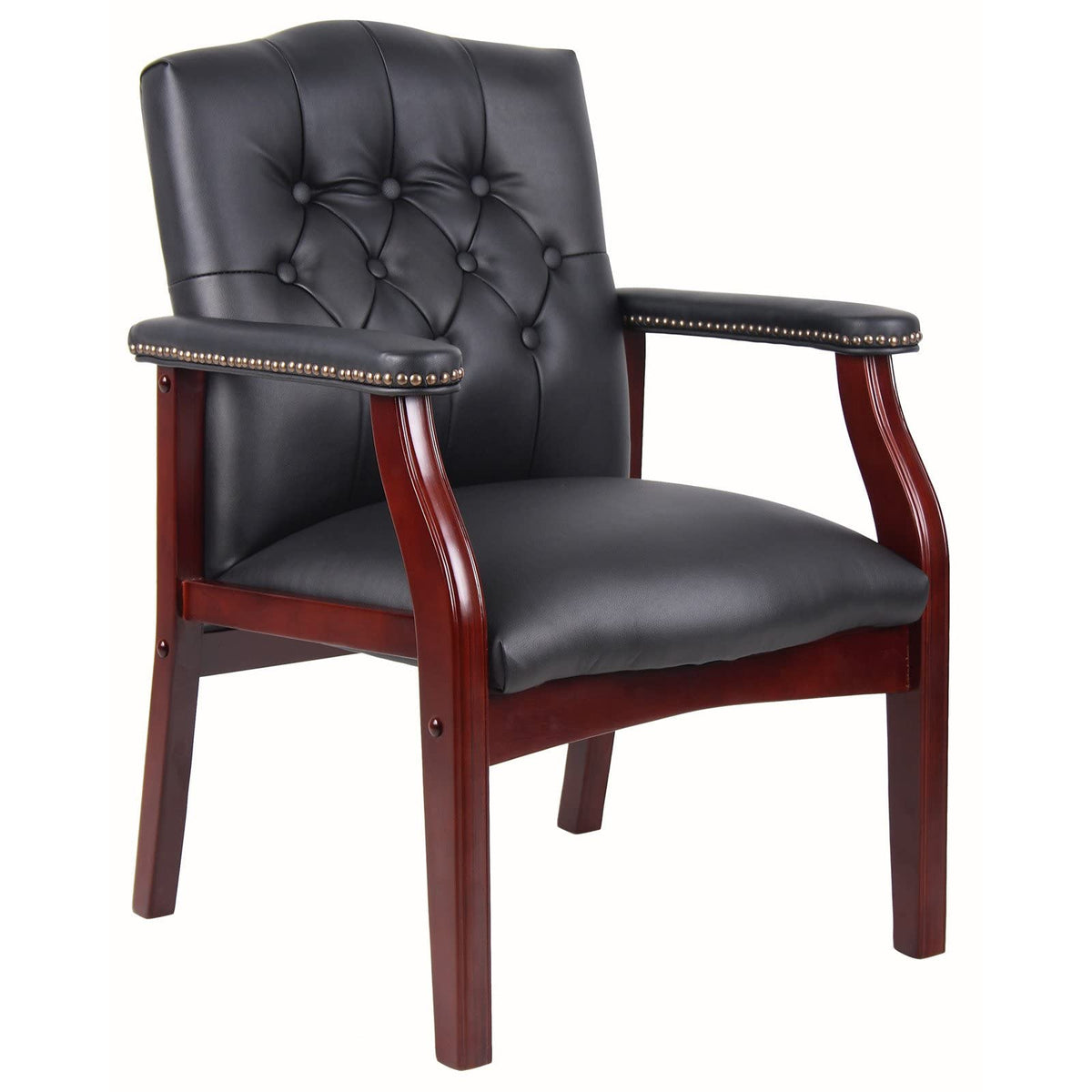Ergonomic High Back Office Guest Chair - Black Leather Executive Single Chair for Reception & Conference Rooms, Waiting Room, Meeting, Lobby,