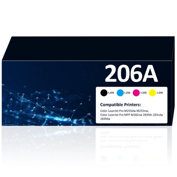 206A Toner Cartridges 4 Pack M283fdw M283cdw Toner Compatible for HP 206A 206X Set for HP Color Laserjet Pro M255dw M255nw MFP M283fdw M283cdw M282nw M283fdn Printer(Black/Cyan/Yellow/Magenta)