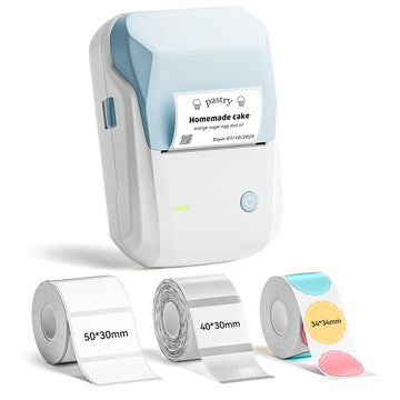 NIIMBOT B1 Label Maker Machine with 3 Tapes, 50x30mm White/40x30mm Clear/34x34mm Round, Bluetooth Thermal Label Printer for Small Business,Office,Home,School (Light Blue, 1 Printer+3 Roll Label)