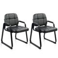 Clatina Leather Office Guest Waiting Room Chair with Sled Base, Reception Chair No Wheels with Armrests and Lumber Support, Stationary Desk