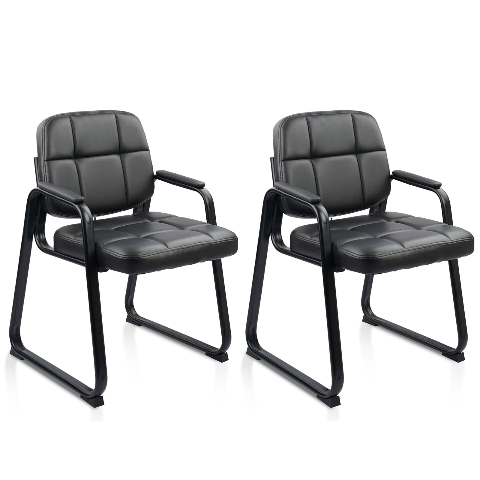 Clatina Leather Office Guest Waiting Room Chair with Sled Base, Reception Chair No Wheels with Armrests and Lumber Support, Stationary Desk