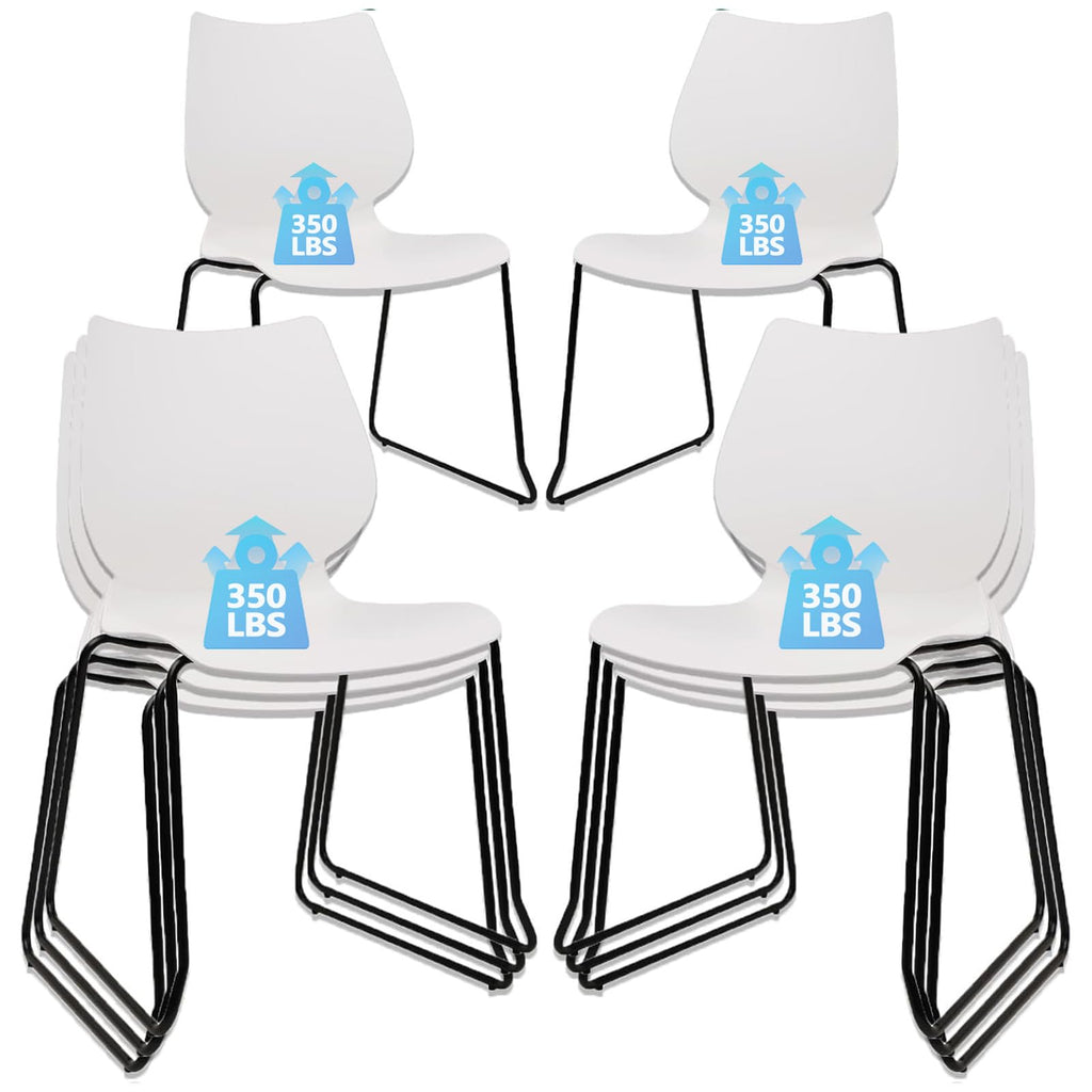 Klasika Stackable Waiting Room Chair, Stacking Office Chair with Ergonomic Lumbar Support and Metal Legs, Plastic Desk Chairs for Conference