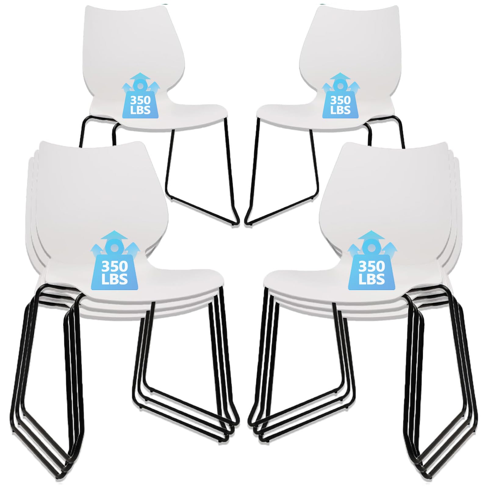 Klasika Stackable Waiting Room Chair, Stacking Office Chair with Ergonomic Lumbar Support and Metal Legs, Plastic Desk Chairs for Conference