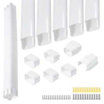 4 Inch 10Ft PVC Mini Split Line Set Cover, Paintable Slim Decorative Tubing Kit for Ductless Air Conditioners, Central AC, Heat Pump Systems, HVAC Line Hide - white