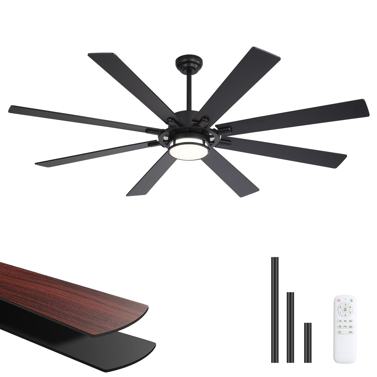 72 Inch Ceiling Fans with Lights, Black Flush Mount Ceiling Fan with Light Remote Control, Farmhouse Low Profile Large with 6 Speed Reversible for Bedroom Living Room, 3CCT, Dimmable, Indoor