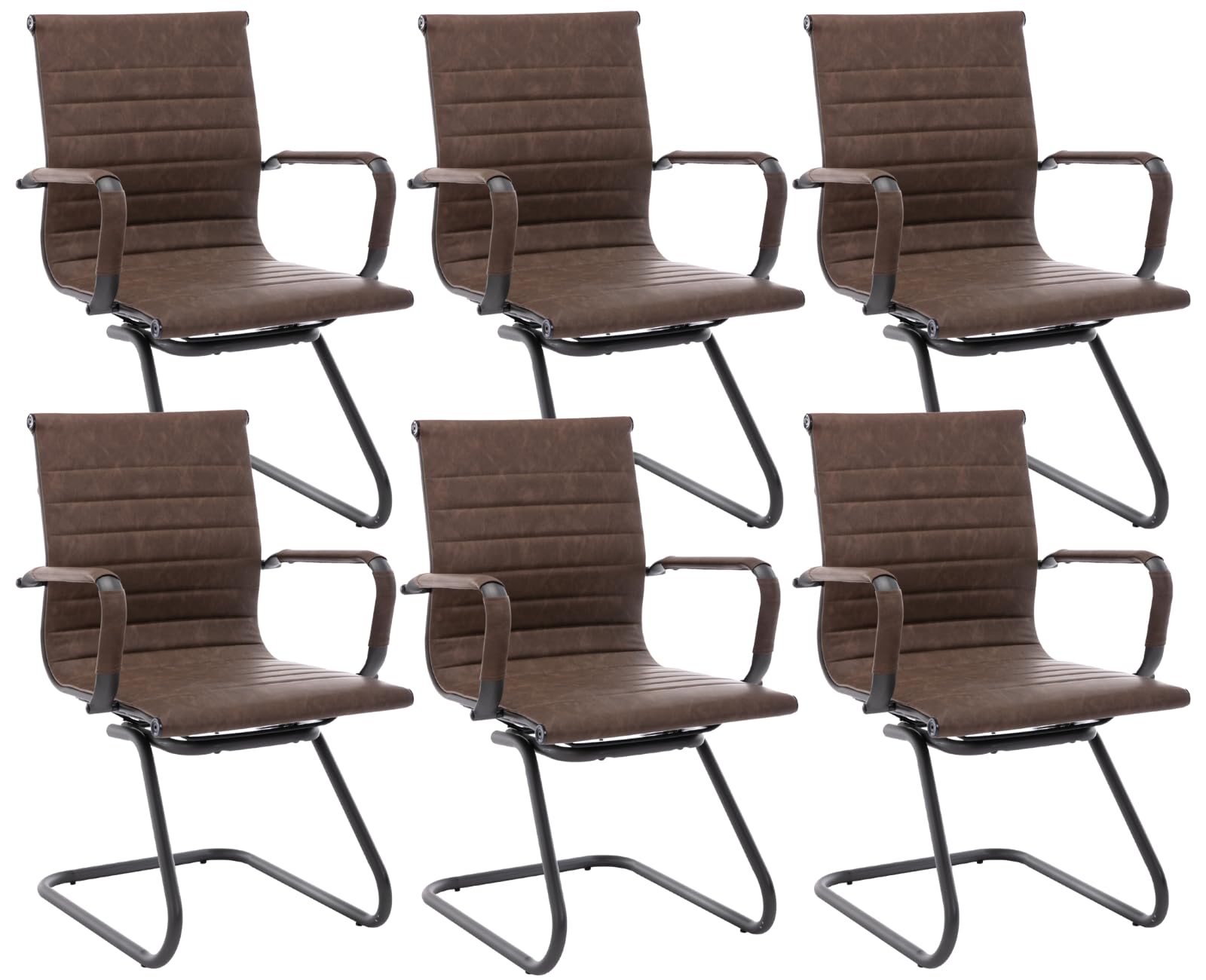 Cimota Waiting Room Chairs Set of 6 Leather Office Guest Chair Mid Back Reception Chairs with Sled Base for Meeting/patient/conference Room,