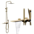 Shower System Brushed Gold, Shower Faucet Set with LED Digital Display Rain Mixer Shower Combo Set Wall-Mounted Shower Fixture with Tub Spout, Rain Sh,for Bathroom