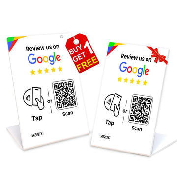 Google Review Stand (2 PCS) -Boost Google Reviews w/Reusable Google Review Tap Card Stand & QR Code Stand- No App No Subscription - Compatible with iPhone & Android - Grow with Google Reviews