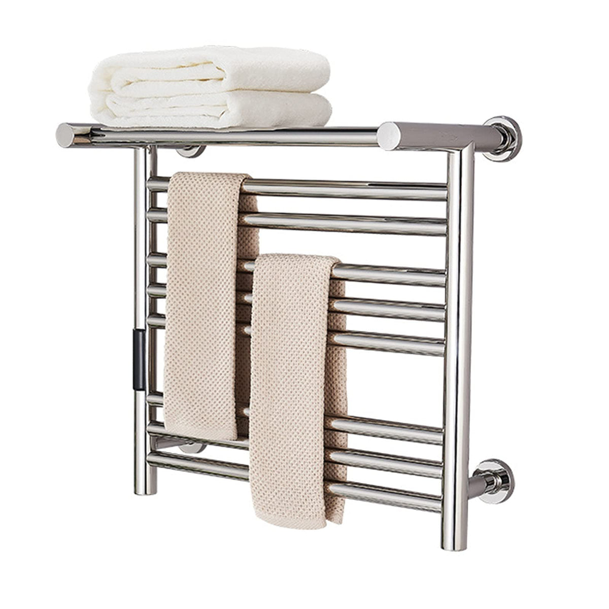 Electric Heated Towel Rail with Timer, 8 Bar Wall Mounted Towel Warmer Drying Rack with Top Shelf, Constant Temperature 304 Stainless Steel Bathroom Towel Radiator, 80W,Black,Hadrwired (Bright Hadrw