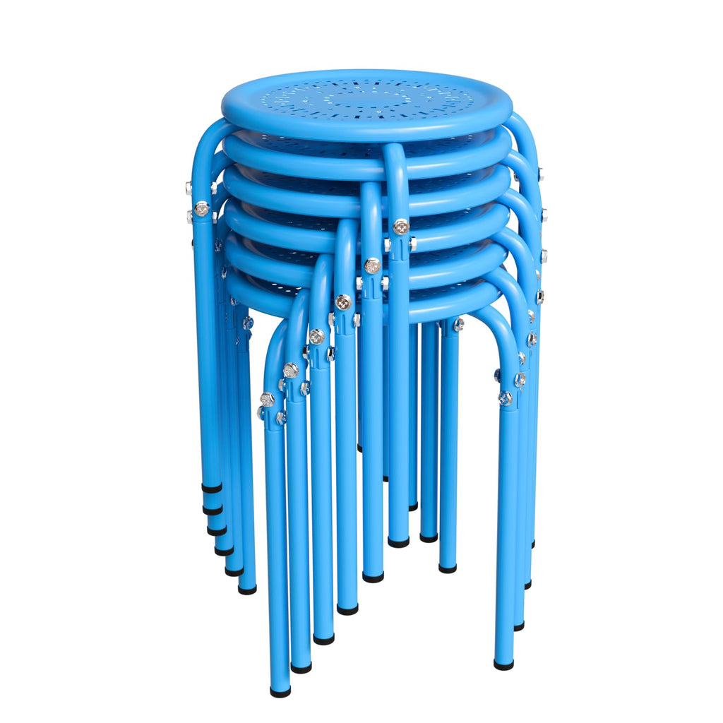 Vingli 6 Pack Round Metal Stackable Stools for Home Office, Blue