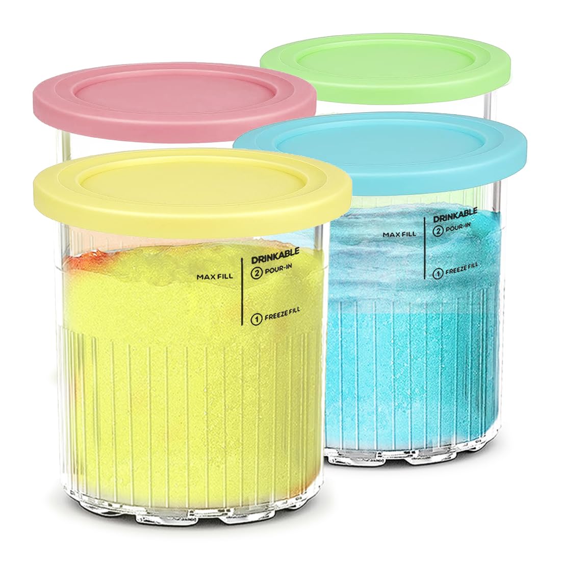 4 Pack 24oz Ice Cream Containers for Creami Deluxe Pints with Lids, Reusable Ice Cream Container Compatible with NC500 & NC501 Series, BPA-Free Dishwasher Leak-Proof Replacement Creami Pints