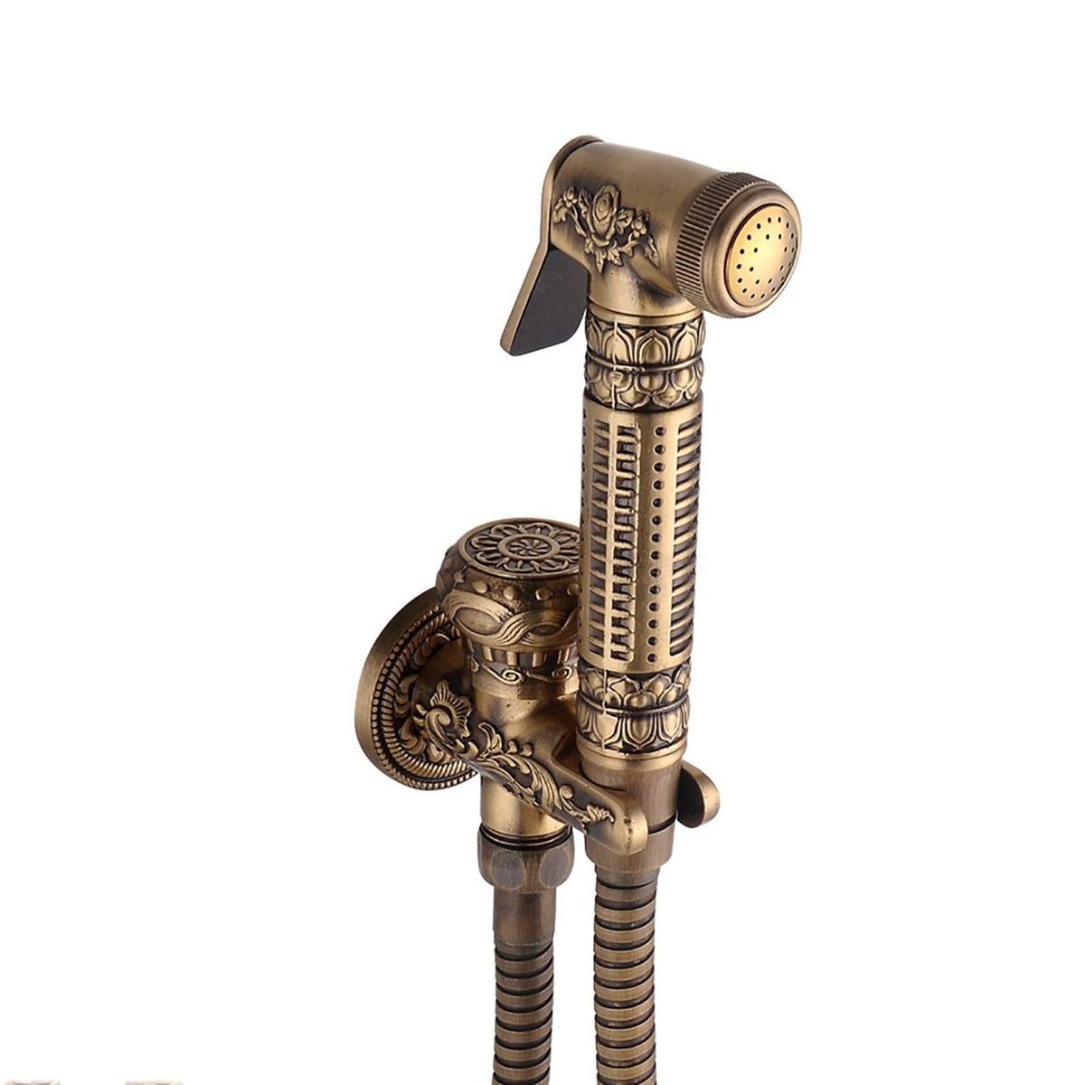 Handheld Bidet Sprayer for Toilet, Antique Bathroom Cloth Diaper Sprayer Set Brass Single Cold Water Bidet Sprayer Kit with Stainless Steel Shower Hose,with Angle Valve(Without Angle Valve)