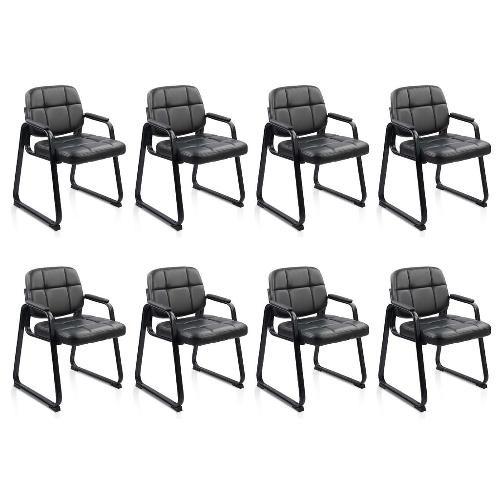 Clatina Waiting Room Guest Chair with Bonded Leather Padded Arm Rest for Office Reception and Conference Desk Black with Sled Base 8 Pack