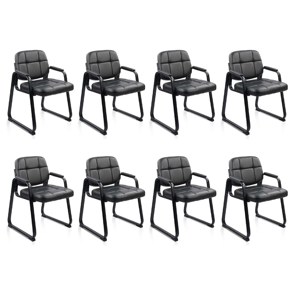 Clatina Waiting Room Guest Chair with Bonded Leather Padded Arm Rest for Office Reception and Conference Desk Black with Sled Base 8 Pack