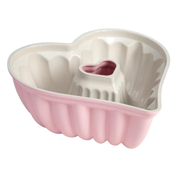 Paris Hilton Heart Shaped Fluted Cake Pan, Cast Aluminum with Clean Ceramic Nonstick Bakeware Fluted Tube Pan, Dishwasher Safe, Made without PFAS, PFOA, PFOS & PFTE, 9-Inch, Pink
