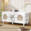 Cat Litter Box Enclosure Cabinet Furniture | Modern 2-in-1 Wooden Cat House Cabinet with Storage Hook and Scratch Board,White