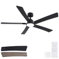 60 Inch Black Ceiling Fans with Lights and Remote, Downrod Style with 5 Blades, Modern Design For Indoor Bedroom Living Room/Outdoor Covered Patio, 6 Speed Reversible DC Motor, 3CCT Dimmable LED