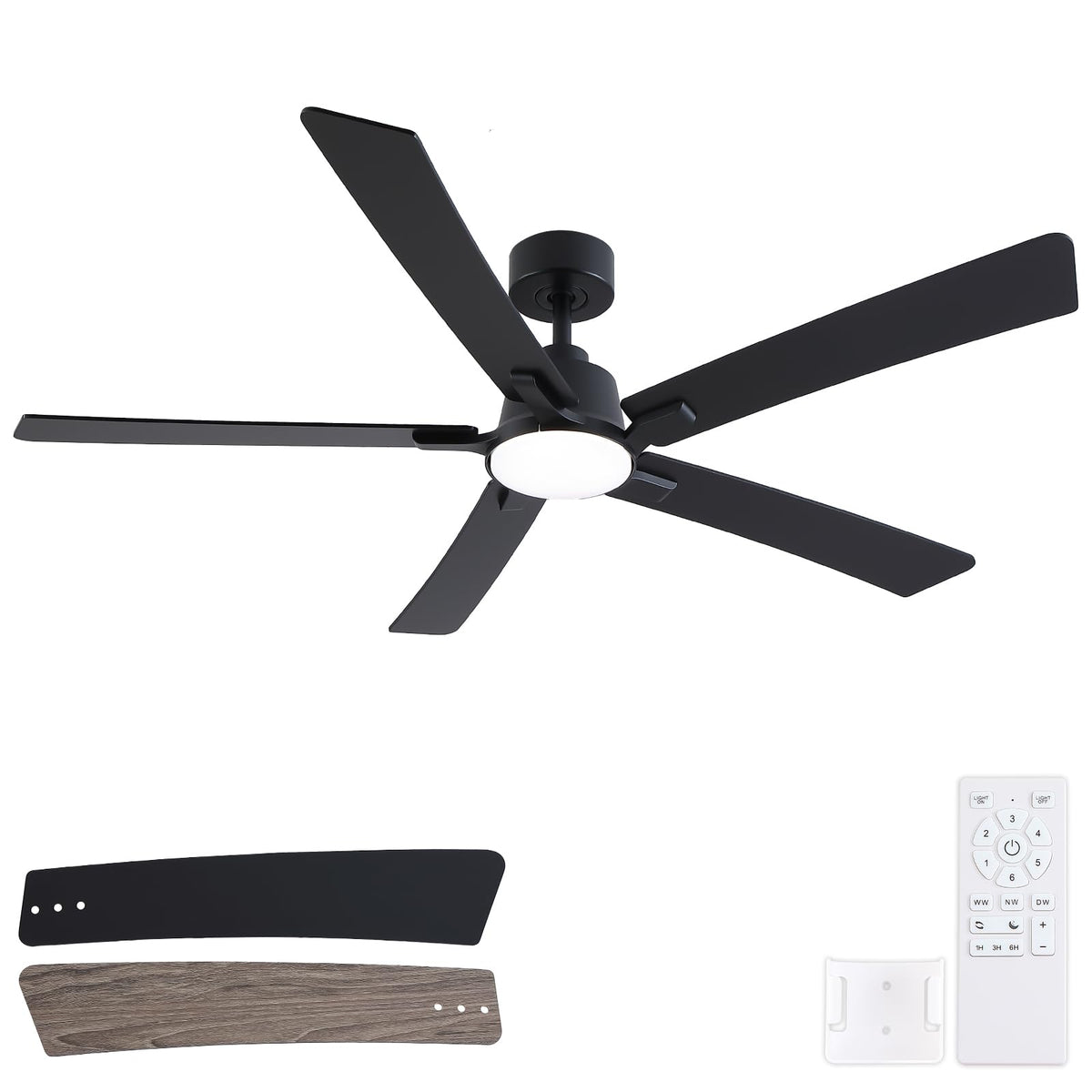60 Inch Black Ceiling Fans with Lights and Remote, Downrod Style with 5 Blades, Modern Design For Indoor Bedroom Living Room/Outdoor Covered Patio, 6 Speed Reversible DC Motor, 3CCT Dimmable LED