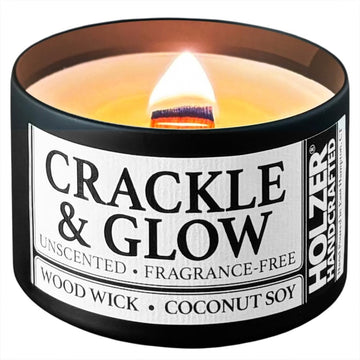 Unscented Candle Wood Wick | Fragrance-Free | Coconut Soy Wax in 8oz Black Tin with Lid | Clean Burn | Handpoured by Holzer Handcrafted | 45 Hour Burn Time, 1 Candle
