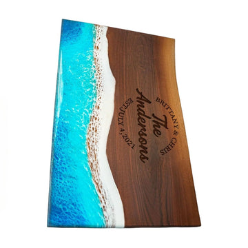 Personalized Resin Ocean Cutting Board, Christmas Gift for Couple, Wedding Gift, New Home Couple Gift, Housewarming Gift, Epoxy Walnut Board