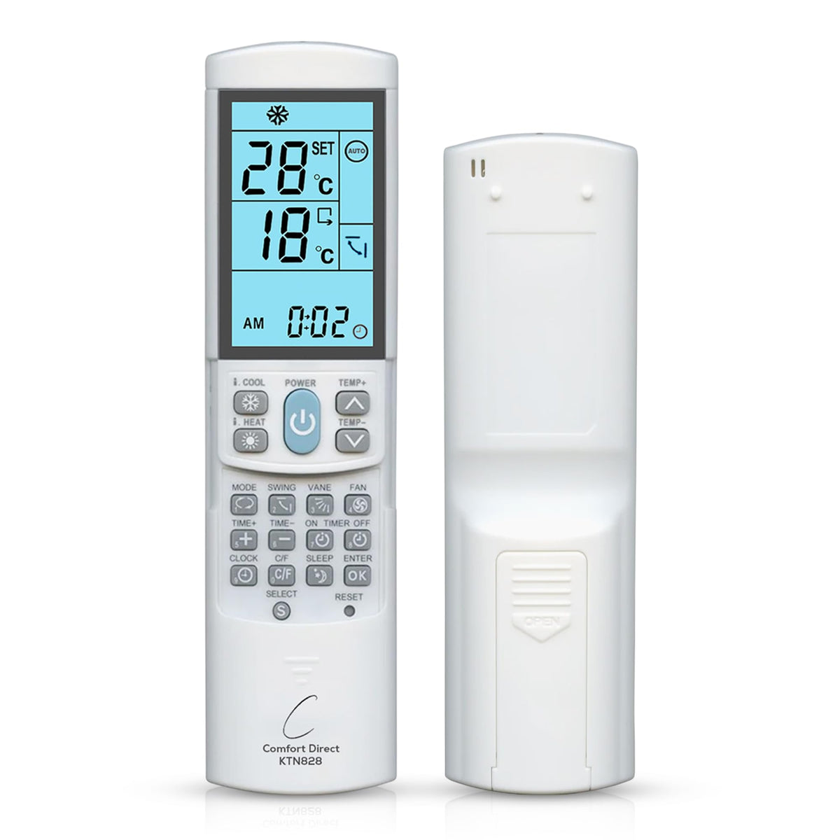 KTN828 Universal Mini-Split Air Condition Remote Control Dual °F/°C Modes - Works with Samsung, Lennox, Kenmore, Mitsubishi, Frigidaire, Hitachi, LG, Sharp, Panasonic, Toshiba, & More