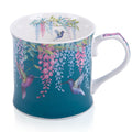 Spring Hummingbird Floral Coffee Mug, 12oz Dark Teal Ceramic Mug with Wisteria and Fluttering Hummingbird, Elegant Gift Mug for Mom, Women & Bird Lovers, Designed in England by Harvest Green Studio
