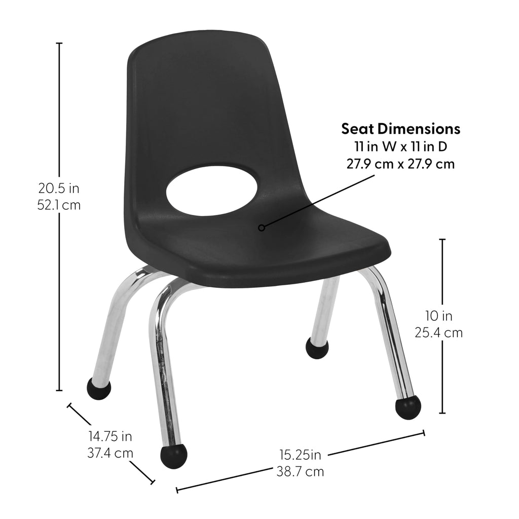 Fdp 10" School Stack Chair,stacking Student Seat with Chromed Steel Legs and Ball Glides for In-home Learning or Classroom - Black (6-pack),