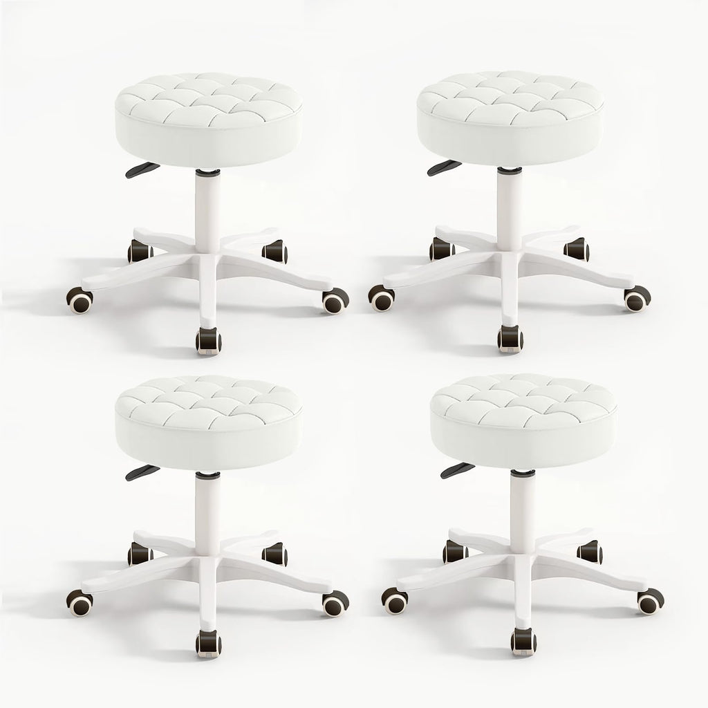 Hdhnba Small Chair Round Rolling Stool with Wheels Pu Leather Height Adjustable Swivel Drafting Work Spa Salon Stools Home Office Chair,4 Pack