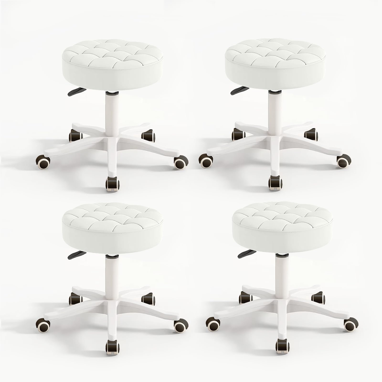 Hdhnba Small Chair Round Rolling Stool with Wheels Pu Leather Height Adjustable Swivel Drafting Work Spa Salon Stools Home Office Chair,4 Pack