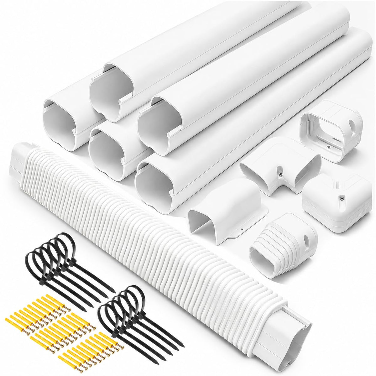 WISSCOOL 3" 10 Ft Mini Split Line Set Cover with Flexible Duct, PVC Mini Split Cover Kit for Central AC Heat Pumps Systems Tubing Cover