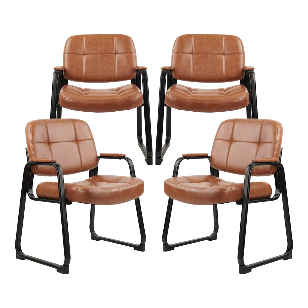 Clatina Big & Tall 500 Lbs Waiting Room Chairs with Padded Armrests and Sled Base, Leather Stationary No Wheels Office Guest Chair for